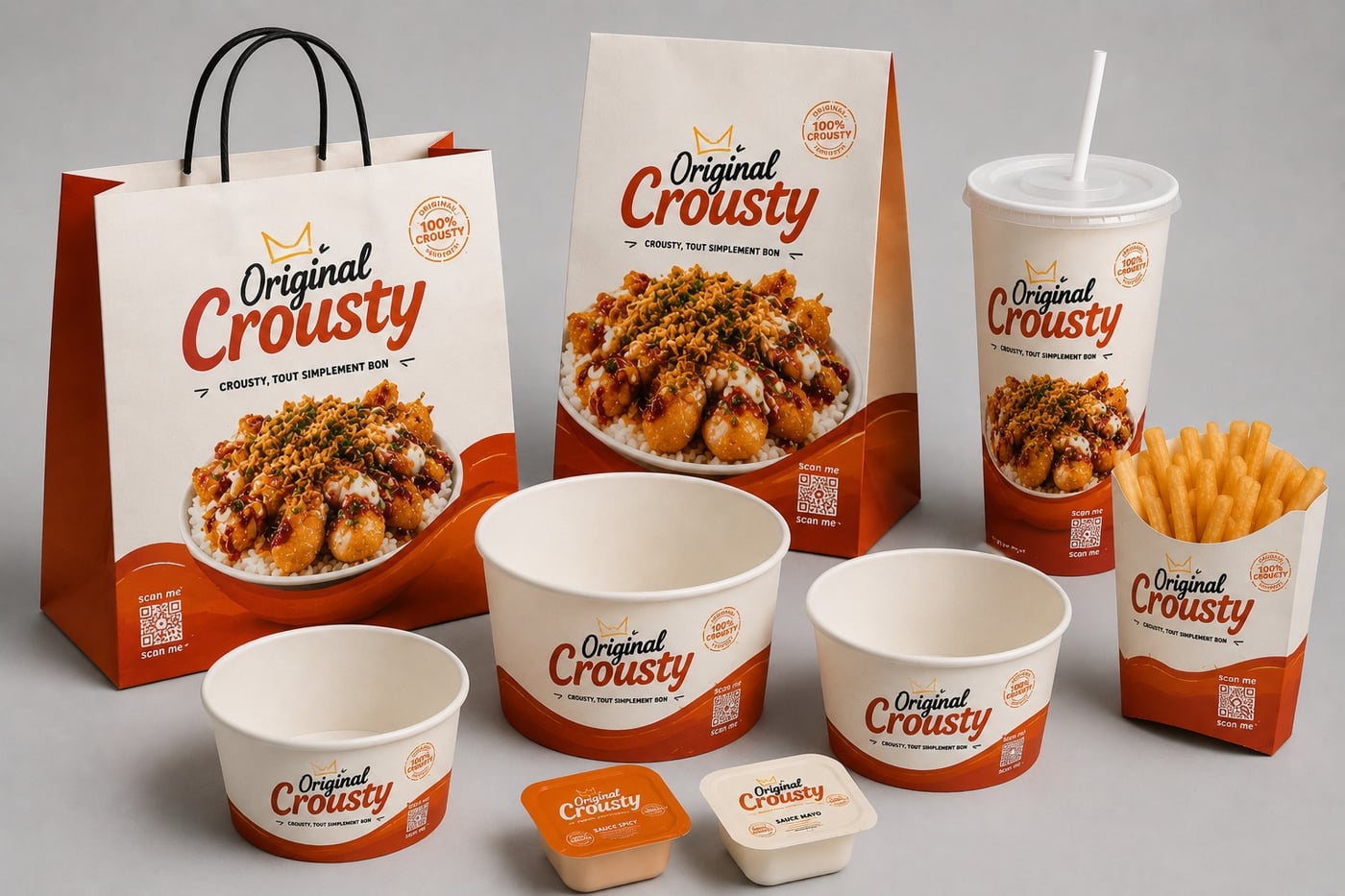 Original Crousty — sac kraft et boîte personnalisés